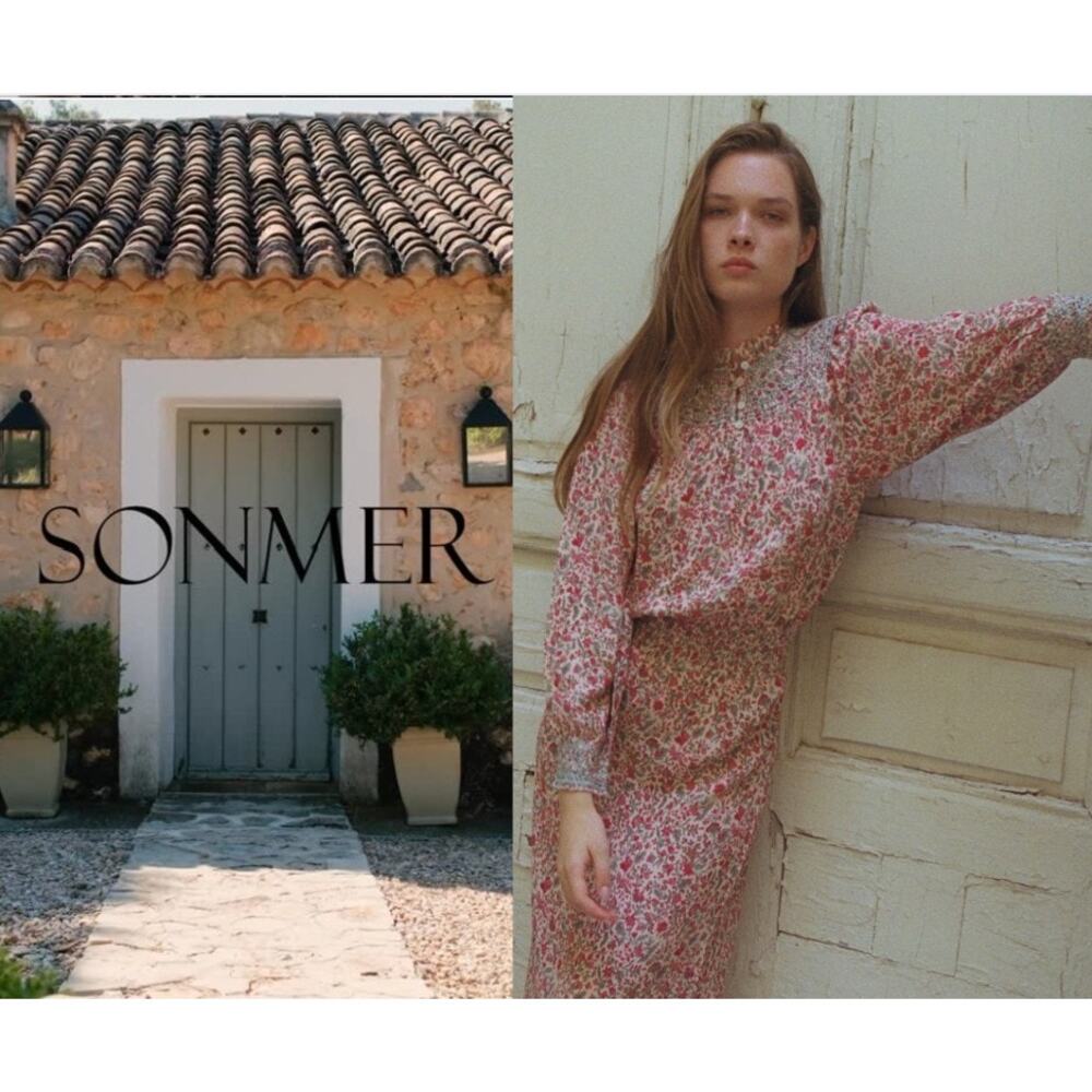 Sonmer Gaby Dress Framboise Women's Medium Beautiful Floral Print Blouson Dress